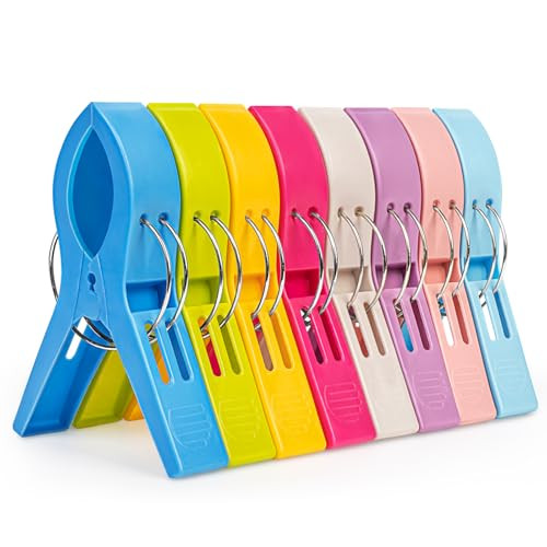 Semjikoy 8 Pack Beach Towel Clips, Plastic Chair Clips Towel Holder Clothes Pins Clothes Pegs Hanging Clip Clamps, Beach Accessories for Vacation | Amazon (US)