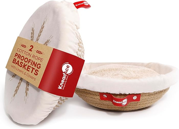 KneadAce Cotton Rope Banneton Bread Proofing Basket Set, 2 x Round Bread Basket with Liners & Cov... | Amazon (US)
