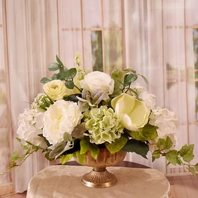 Elegant Green And White Rose And Hydrangea Silk Floral Design | Wayfair North America