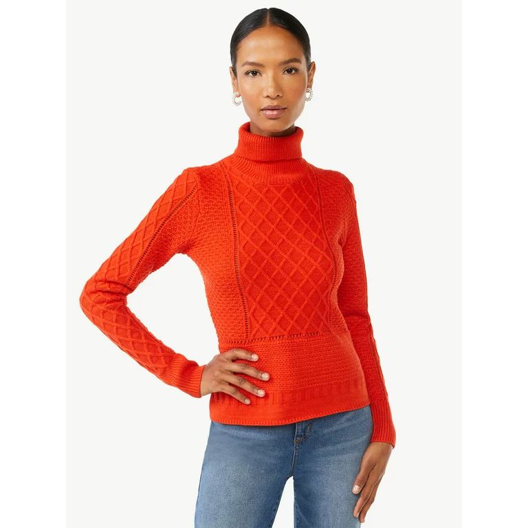 Scoop Women's Cable Knit Turtleneck Sweater | Walmart (US)