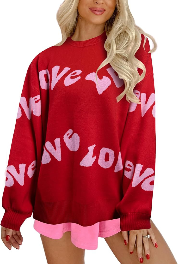 Amazon.com: UNIQUEONE Valentines Sweater Women Love Sweatshirt Heart Graphic Knit Sweaters Romant... | Amazon (US)