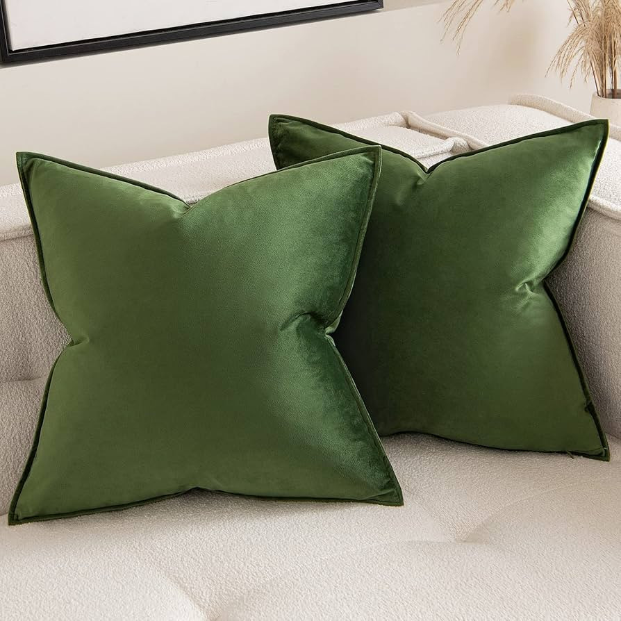 MIULEE Moss Green Decorative Velvet Throw Pillow Covers Soft Pillow Covers Spring Soild Square Cu... | Amazon (US)