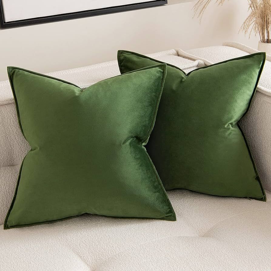 MIULEE Christmas Olive Green Decorative Velvet Throw Pillow Covers Soft Pillow Covers Soild Squar... | Amazon (US)