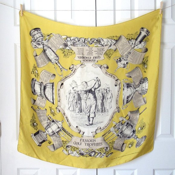 FAMOUS GOLF TROPHIES Vintage Scarf 1950s Yellow Welch Margetson England All Silk | Poshmark