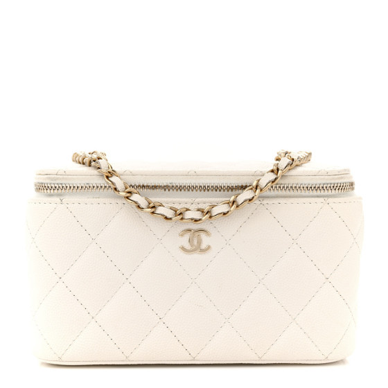Caviar Quilted Small Vanity Case With Chain White | FASHIONPHILE (US)
