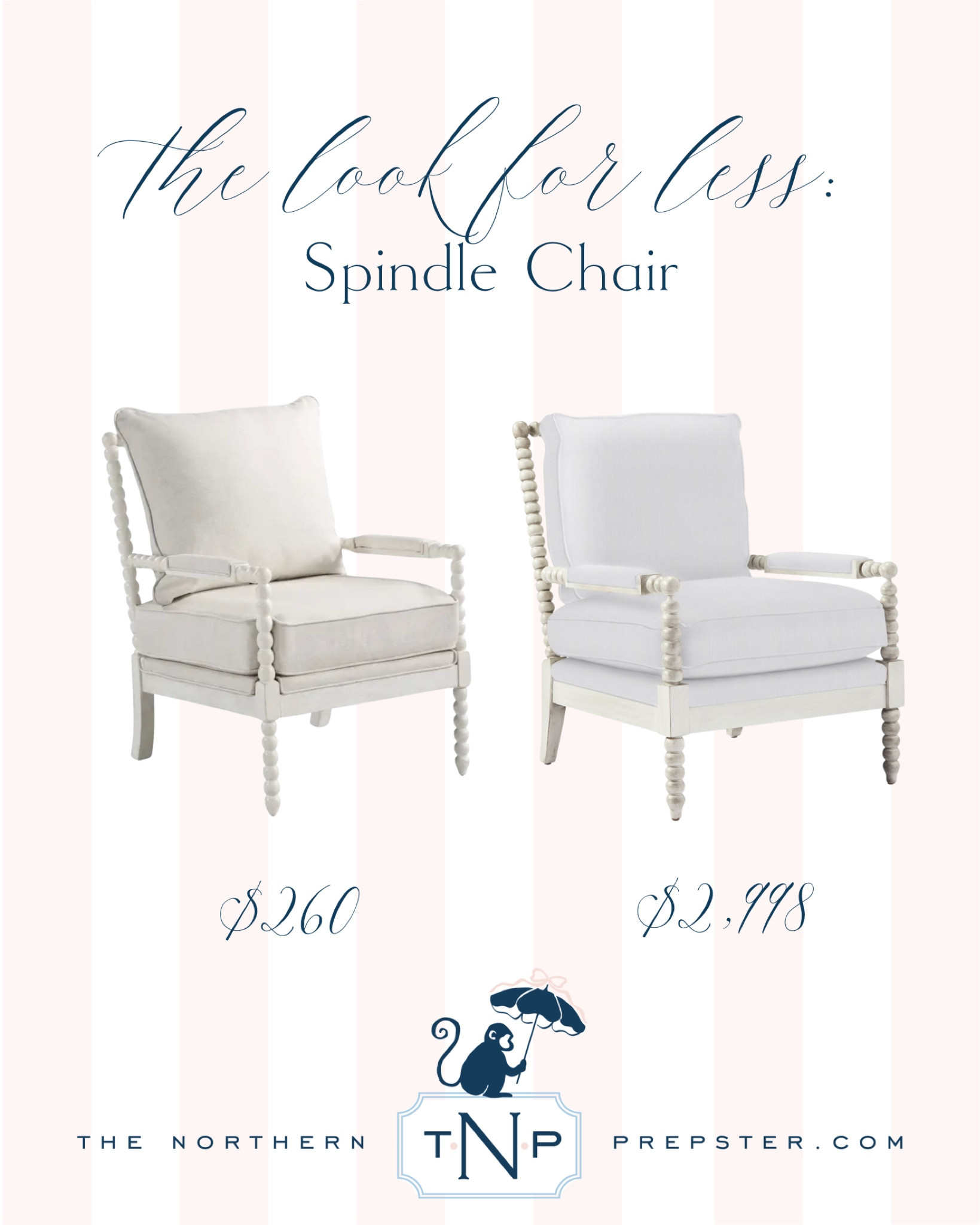 Look for Less: Spindle Chair
I couldn’t believe the price difference! The lower price point even has slip covers on the cushions to be cleaned easily!

#LTKsalealert #LTKhome