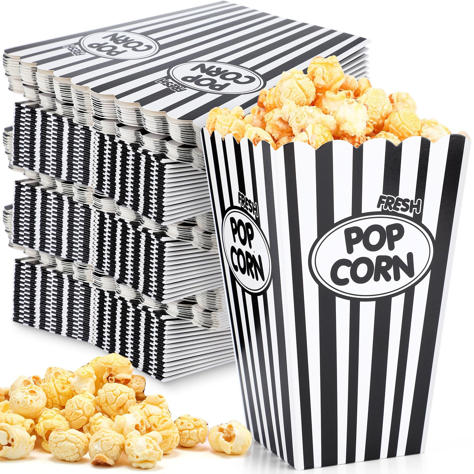 Xinnun 100 Pack Popcorn Boxes Classic Black White Stripe Paper Popcorn Buckets Disposable Oil Pro... | Amazon (US)