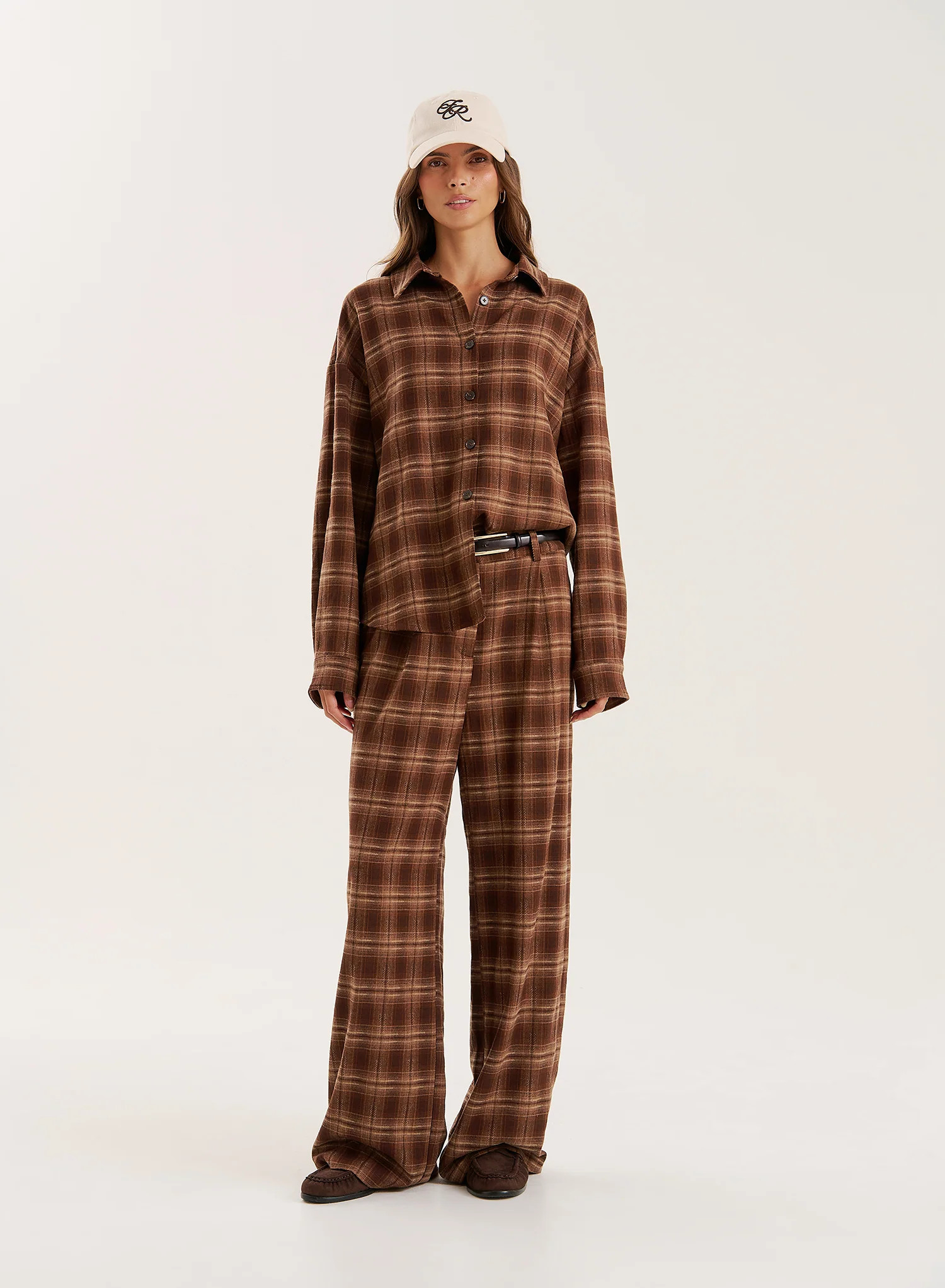 Brown Check Print Straight Leg Trousers - Tove | 4th & Reckless