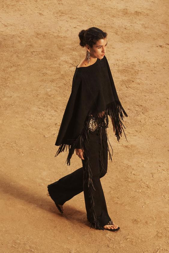 SUEDE LEATHER FRINGED CAPE - LIMITED EDITION | Zara UK