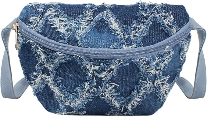 Women Small Quilting Denim Faux Leather Fanny Pack Waist Bag with Adjustable Belt | Amazon (US)