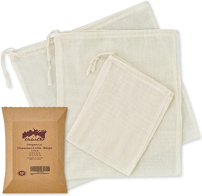 Organic Cheesecloth Nut Milk Bag Strainer 3-Pack, GOTS Certified Cheese Cloths for Straining Food... | Amazon (US)