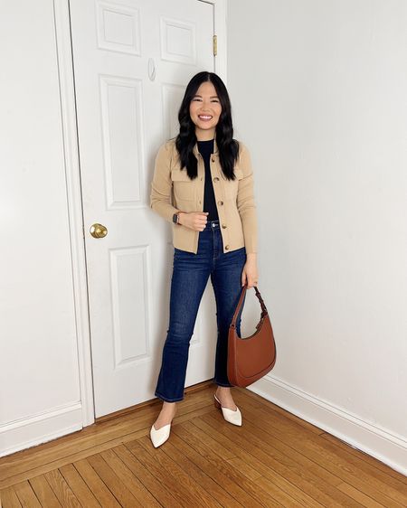 Beige sweater jacket (XSP)
Black mock neck tank (XS/S)
High waisted jeans  (4P)
High waisted dark wash jeans 
Brown bag 
Brown Crescent bag 
White pumps  (1/2 size up)
White mule pumps
Smart casual outfit 
Business casual outfit 
Teacher outfit 
Neutral work outfit 
Ann Taylor outfit
neutral outfit 

#LTKfindsunder100 #LTKworkwear #LTKsalealert