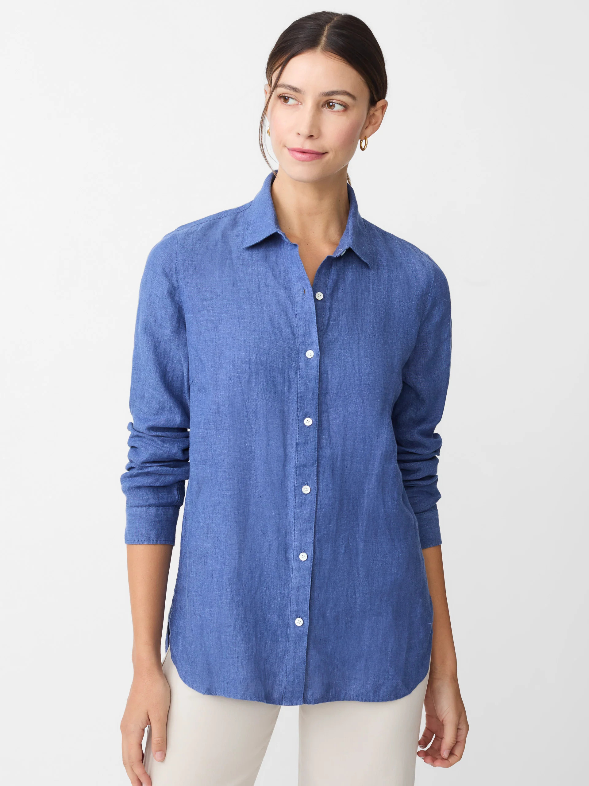 J.McLaughlin Women's Britt Linen Shirt Dark Chambray, Size XL | J.McLaughlin