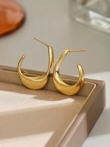 1 Set Of Fashionable Exaggerated Geometric Twisted C-Shaped Stainless Steel Earrings, Suitable Fo... | SHEIN