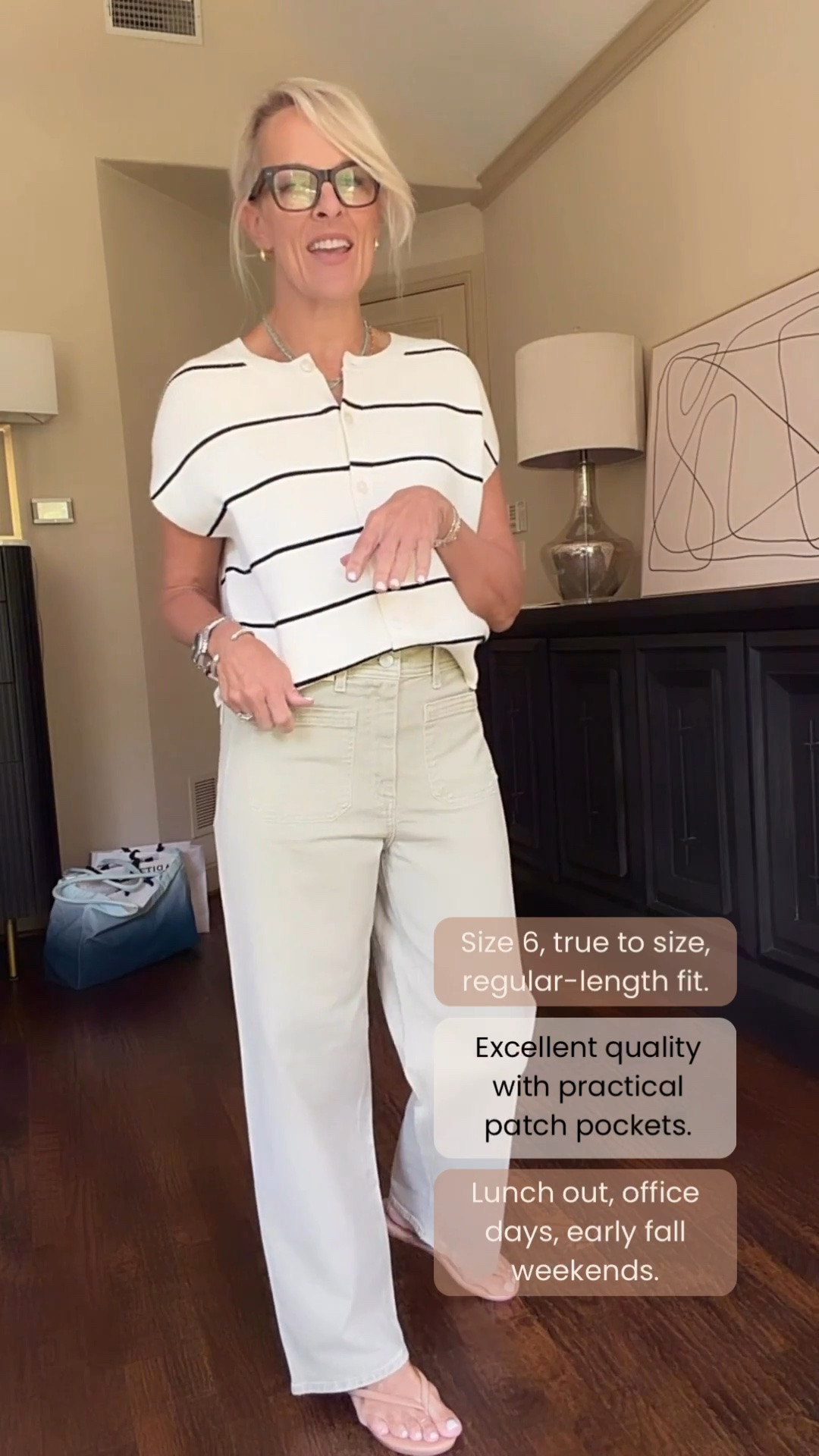 This light green shade is such a pretty addition to these classic wide-leg pants. I own them in several colors because the quality is excellent, and the patch pockets and easy fit make them so versatile. Wearing a size 6, regular. These will be just as easy to style into fall as they are for summer.

💡 LTK MADE EASY
❤️ Heart = Support my posts!
🔖 Save = Get sale & restock alerts
📋 Lists = Keep favorites organized
📲 Share = Send lists and products to a friend. Hello, Christmas List!
💬 Comment = Ask me anything about what I’m wearing. :-)

#LTKootd #LTKOver40