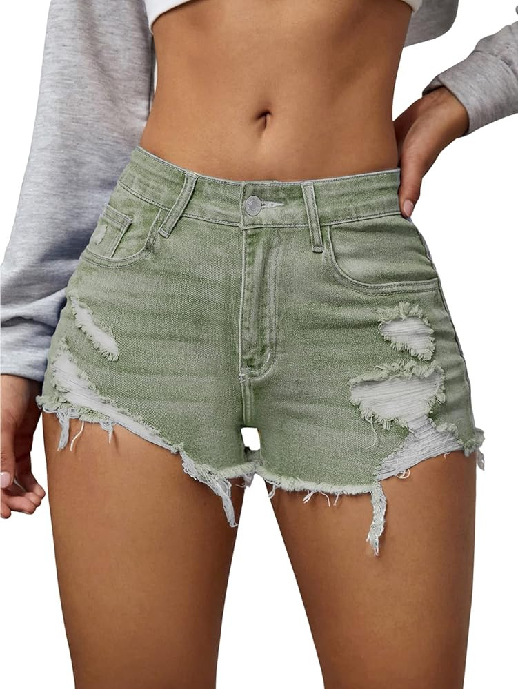 Verdusa Women's Ripped Distressed Skinny Denim Shorts | Amazon (US)