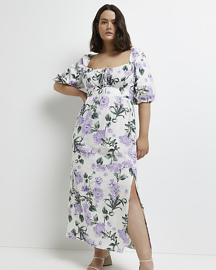 Plus purple floral smock midi dress | River Island (UK & IE)