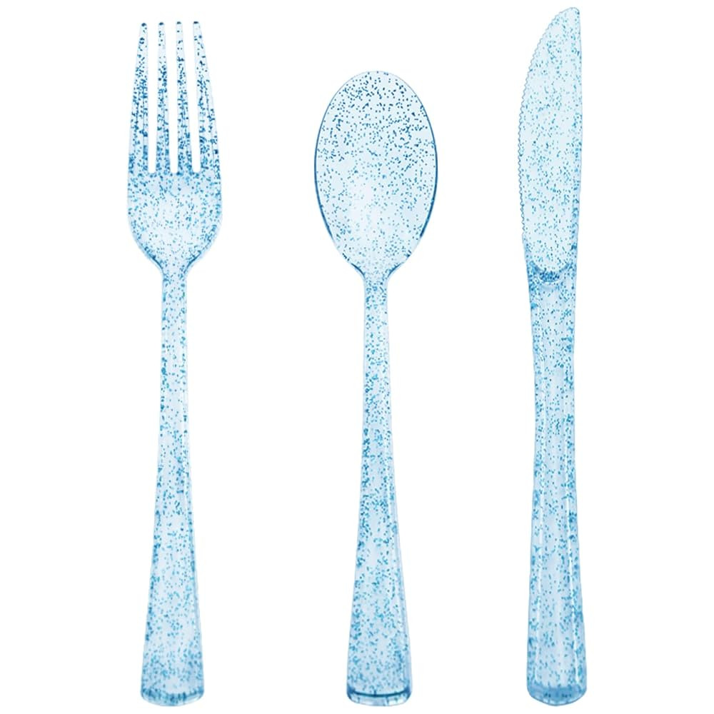 150 Pack Blue Plastic Silverware, Blue Glitter Silverware Plastic Utensils Set Includes 50 Forks,... | Amazon (US)