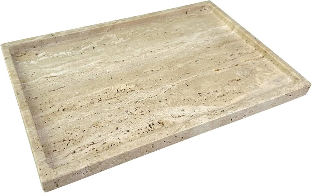 Real Natural Travertine Tray Genuine Marble Stone Storage Tray for Dresser/Vanity/Bathroom (Beige... | Amazon (US)