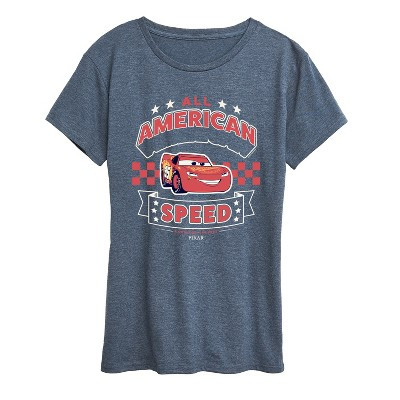 Women's Cars American Speed Short Sleeve Graphic T-Shirt - Heather Blue - 2 X-Large | Target