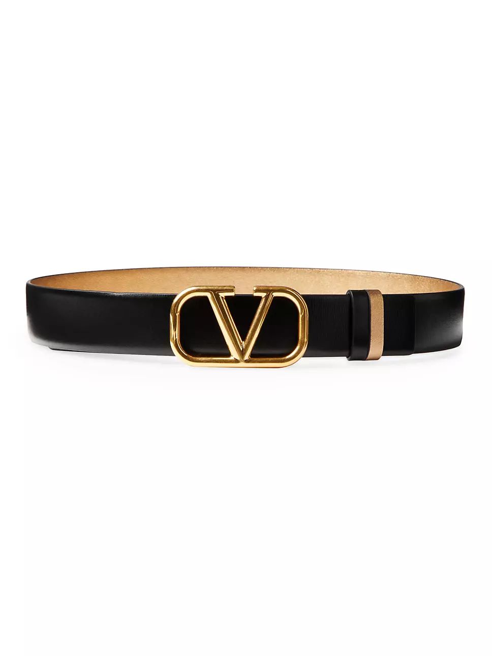 Reversible Vlogo Signature Belt In Glossy And Metallic Calfskin 30 MM | Saks Fifth Avenue