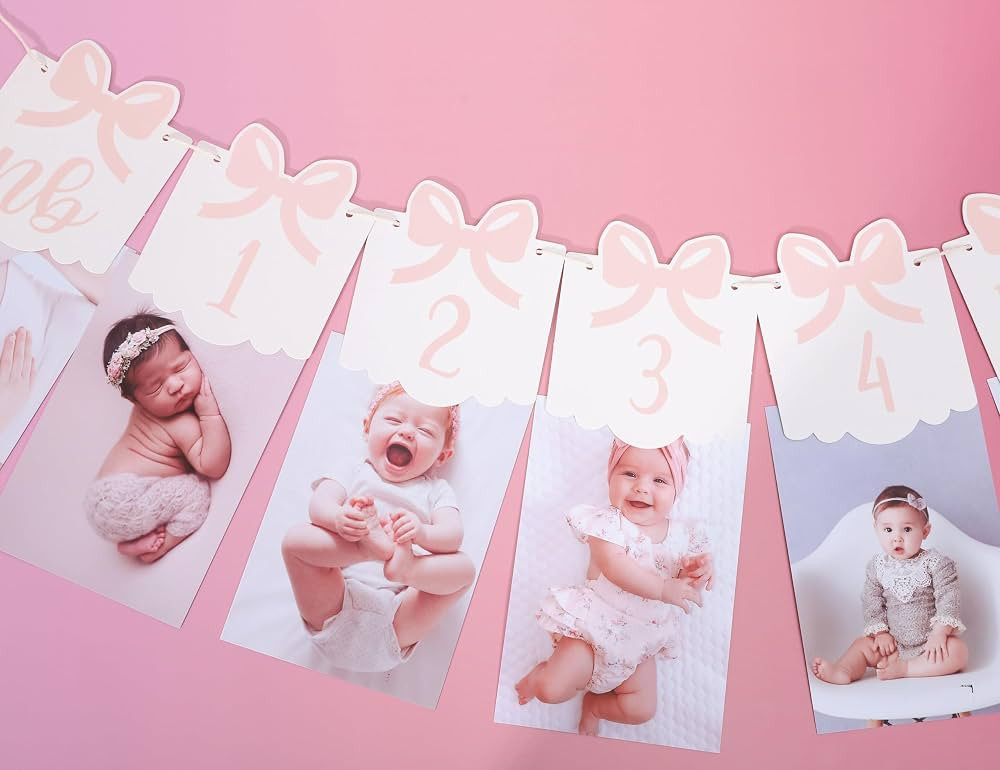 12 Month Bow Photo Banner - Milestone Bow Banner, Newborn To 12 Months, 1st Birthday Photo Banner... | Amazon (US)