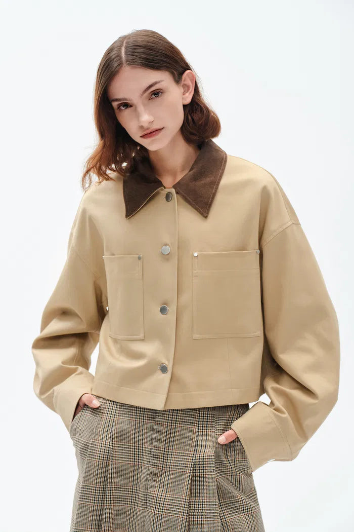 Morston Contrast Cropped Jacket in 100% Cotton Twill | Fabrique