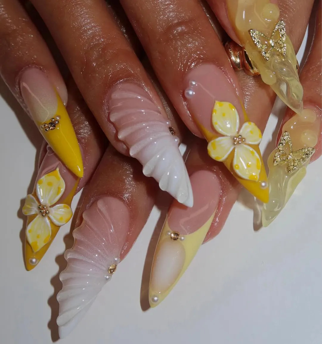 Yellow Butterfly Summer Press on Nails | Yellow Ombre & Butterfly Accent Nails | Hand-painted Yel... | Etsy (US)