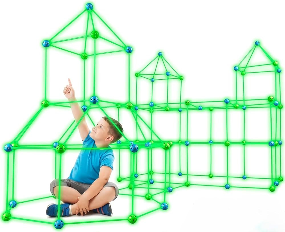 132 Piece Glow in The Dark Fort Building Kit - Indoor Play Engineering Set with Connecting Sticks... | Amazon (US)