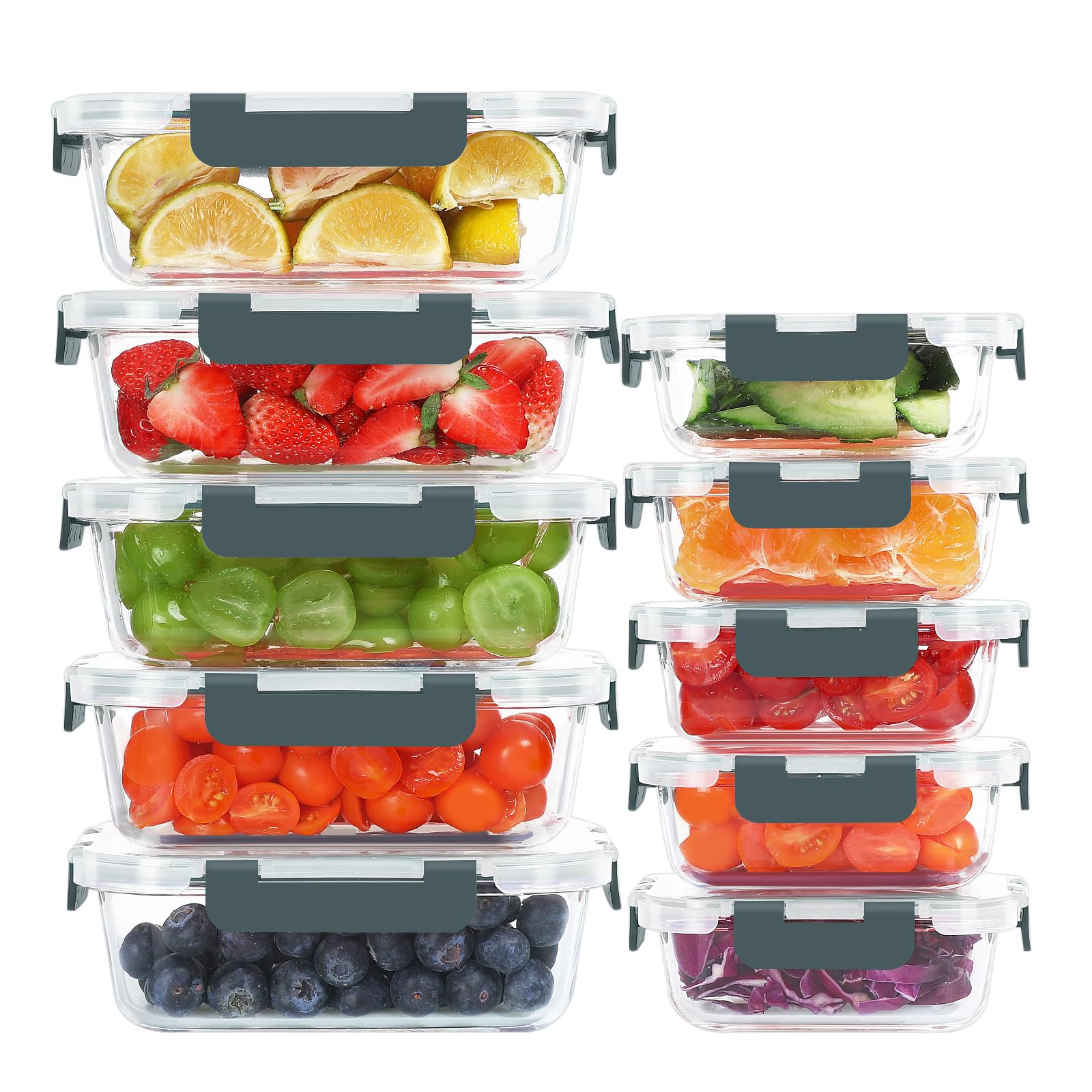 10 Pack Glass Food Storage Containers, Meal Prep Containers with Lids, Airtight Glass Lunch Boxes... | Amazon (US)