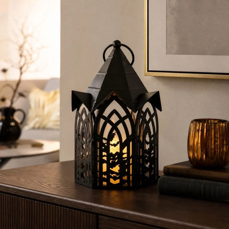 Halloween Gothic Bat Candlestick, Black Metal Cathedral Shaped Candle Holder, Vintage Decorative ... | Walmart (US)