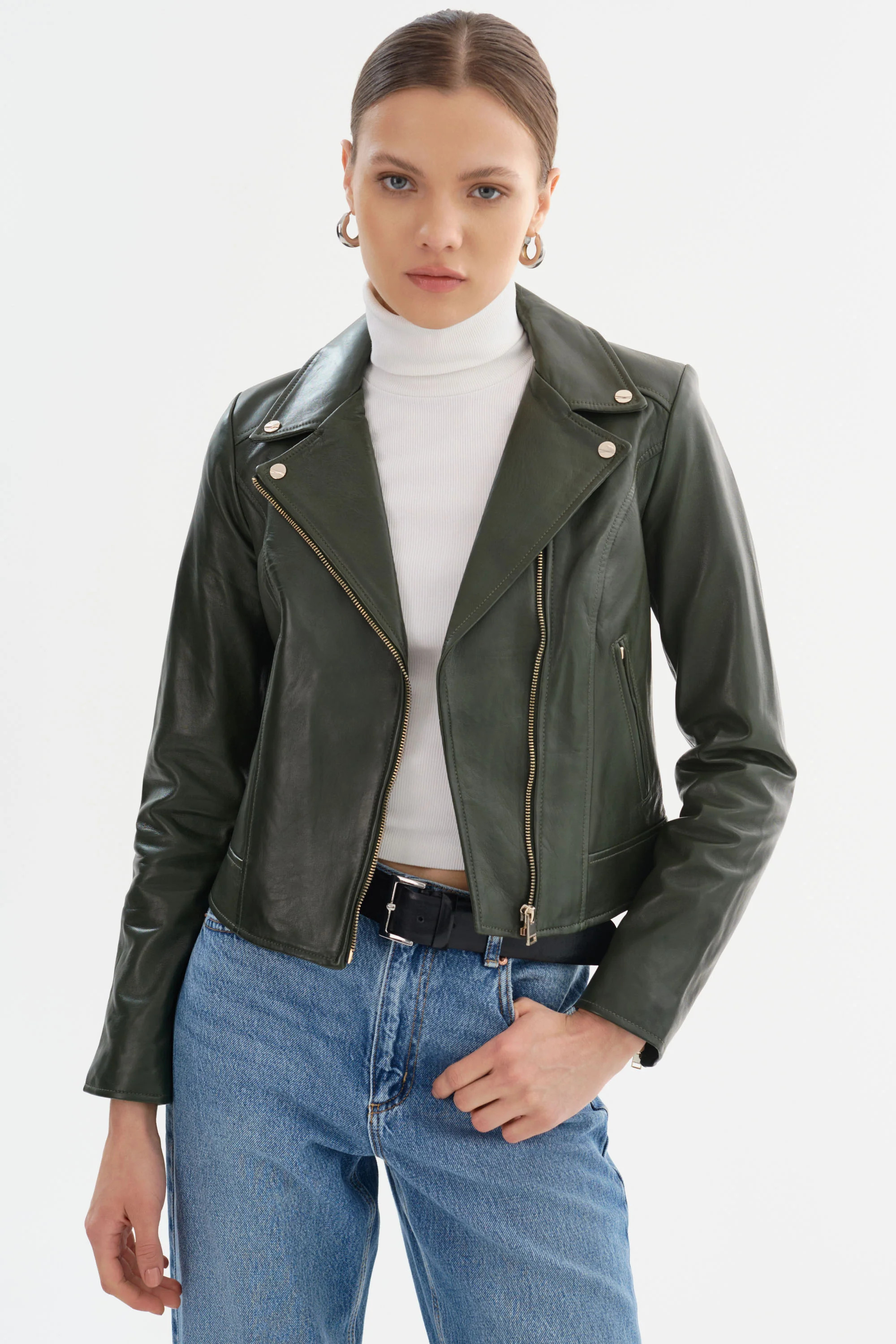 KELSEY | Leather Biker Jacket Champagne Hardware | LAMARQUE