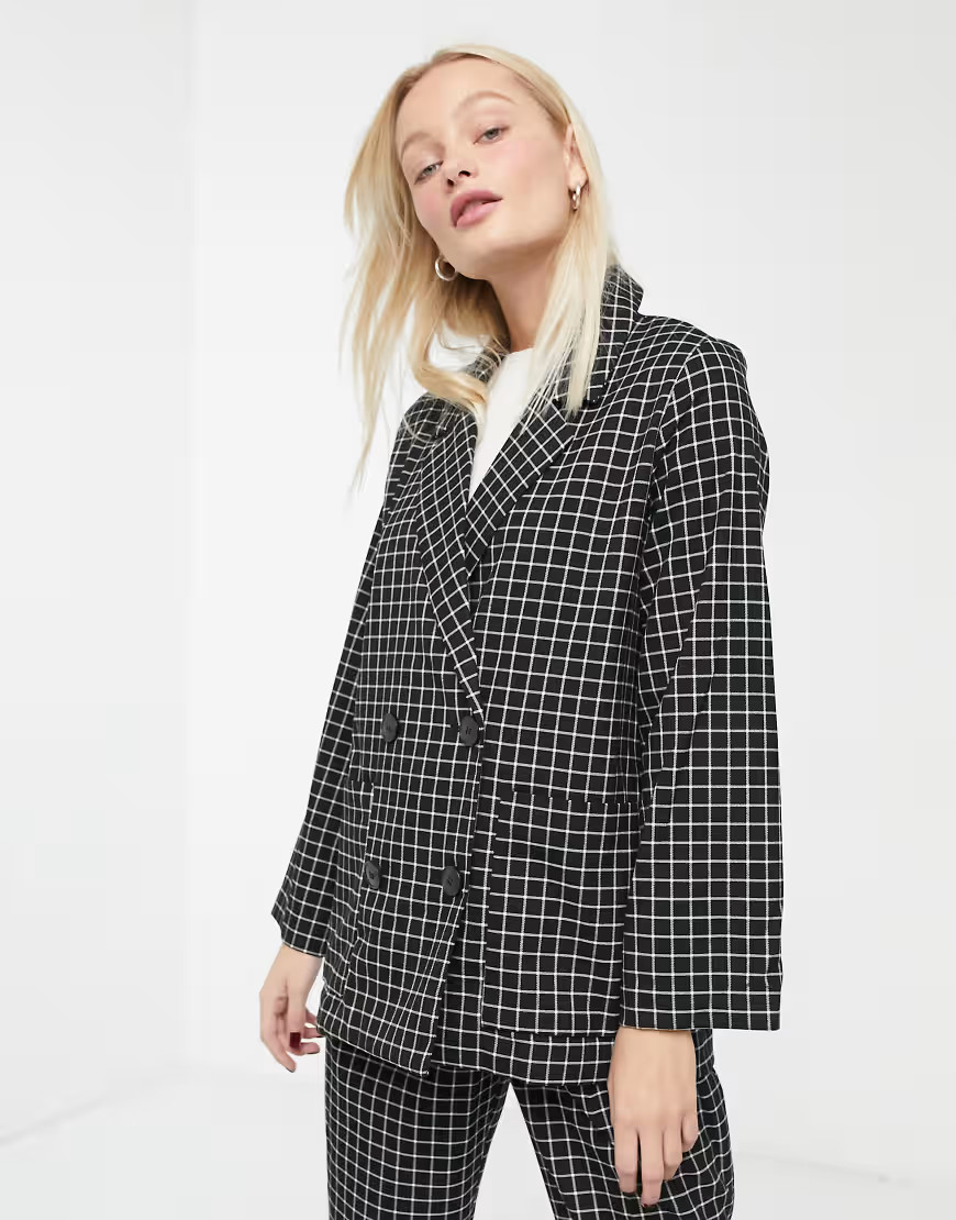 Monki co-ord check double breasted blazer in black | ASOS (Global)