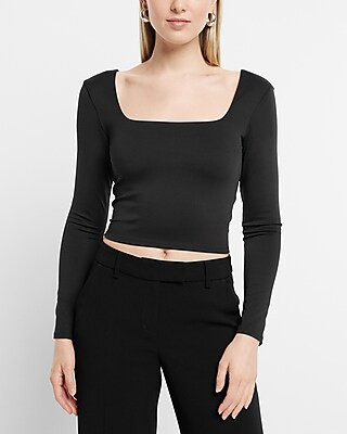 Body Contour High Compression Square Neck Long Sleeve Cropped Tee | Express