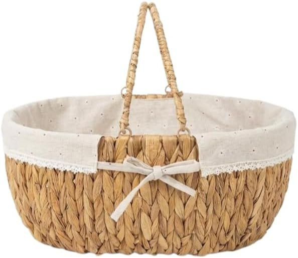 Medium Picnic Basket with Handles, Handwoven Water Hyacinth with Removable and Washable Lining, O... | Amazon (US)