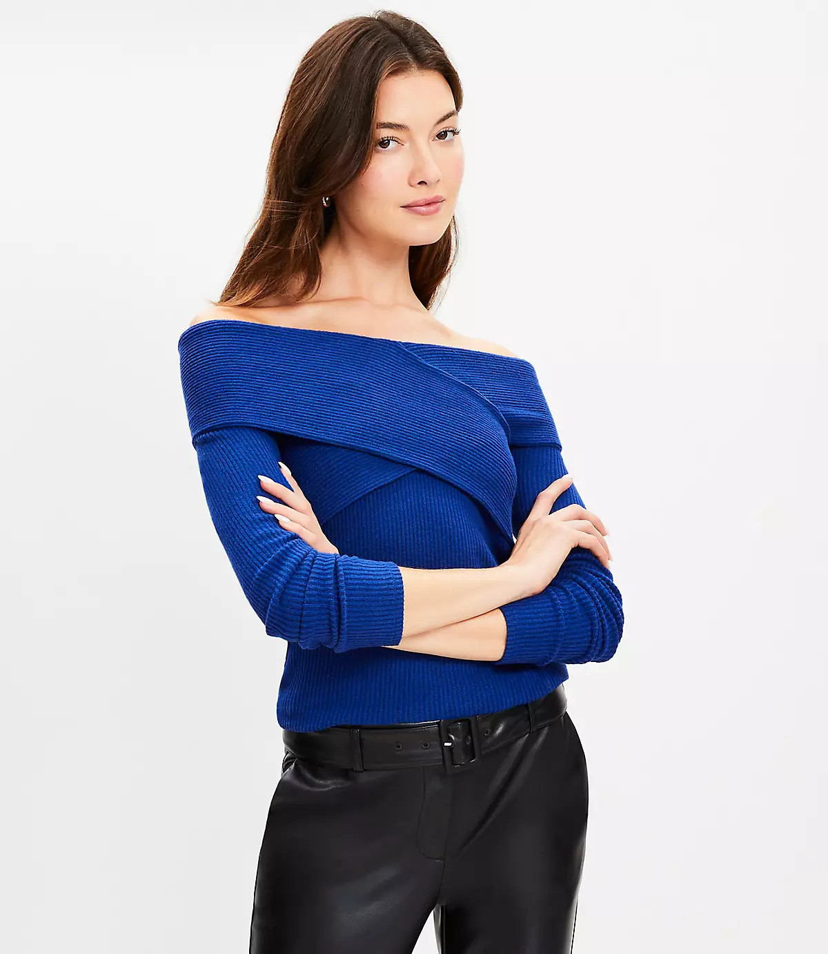 Brushed Ribbed Crossover Off The Shoulder Top | LOFT