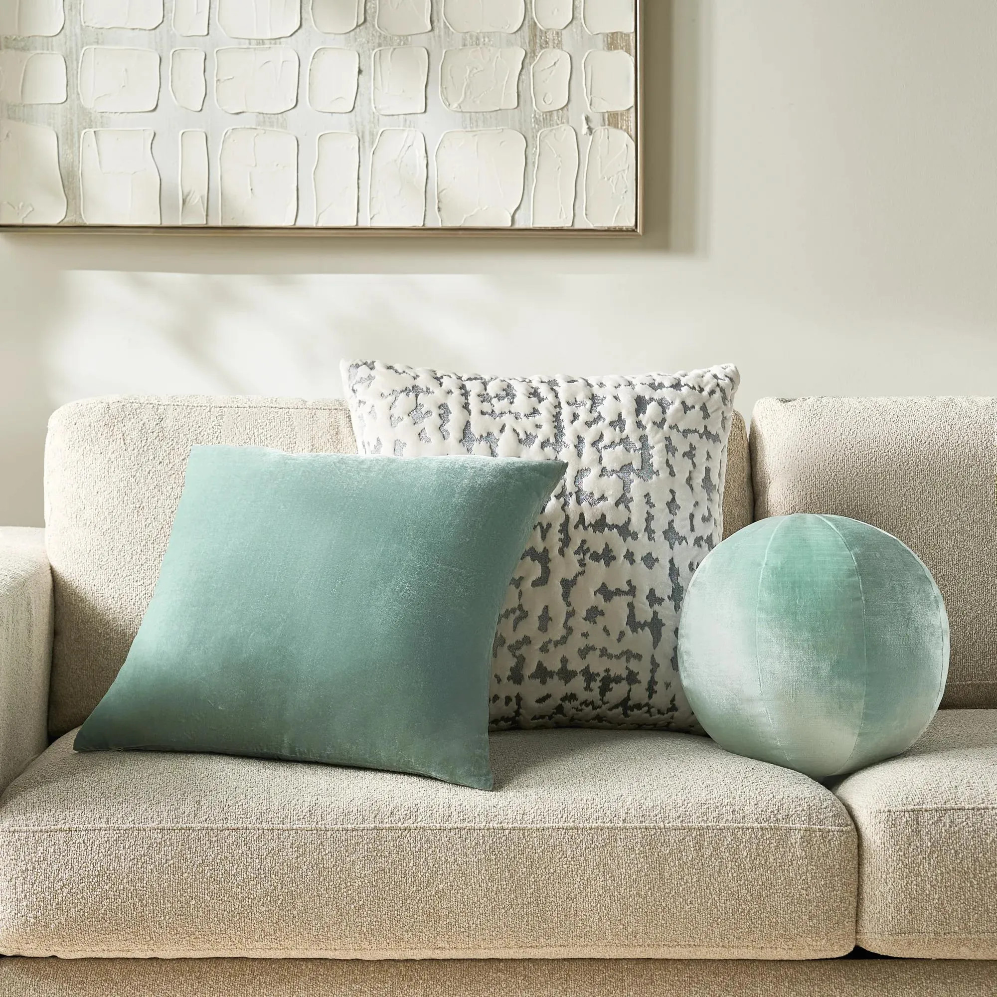 Delia Silky Velvet Pillow 20" - Eggshell Blue | Z Gallerie