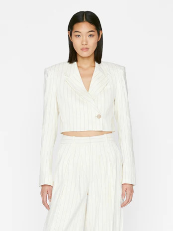Cropped Strong Shoulder Blazer -- Bone Multi | Frame Denim