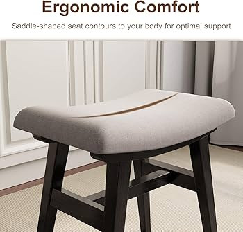 Solid Wood Small Vanity Stool, Compact Makeup Chair with Saddle Cushion, Linen-Covered High Rebou... | Amazon (US)