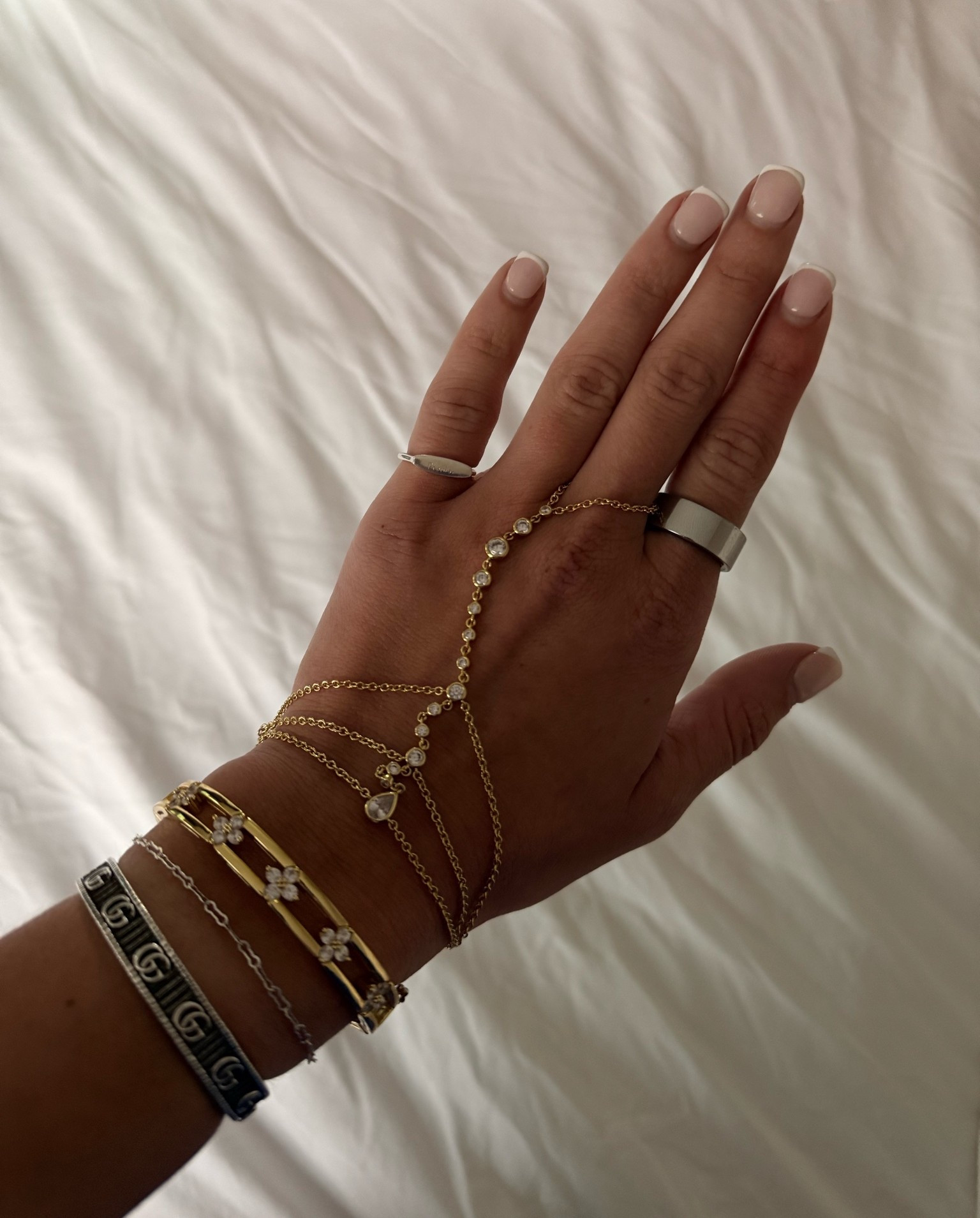Rings:
-pandora
-ultrahuman
-gucci
Bracelets:
-hand chain—electricpicks 
-eyecandy LA (gold cuff)
-gucci GG marmont bangle (not sold anymore by gucci, but can be found elsewhere — linked a similar one)
-david yurman
-permanent bracelet (thin silver)

#LTKgrwm #LTKootd #LTKdayinmylife