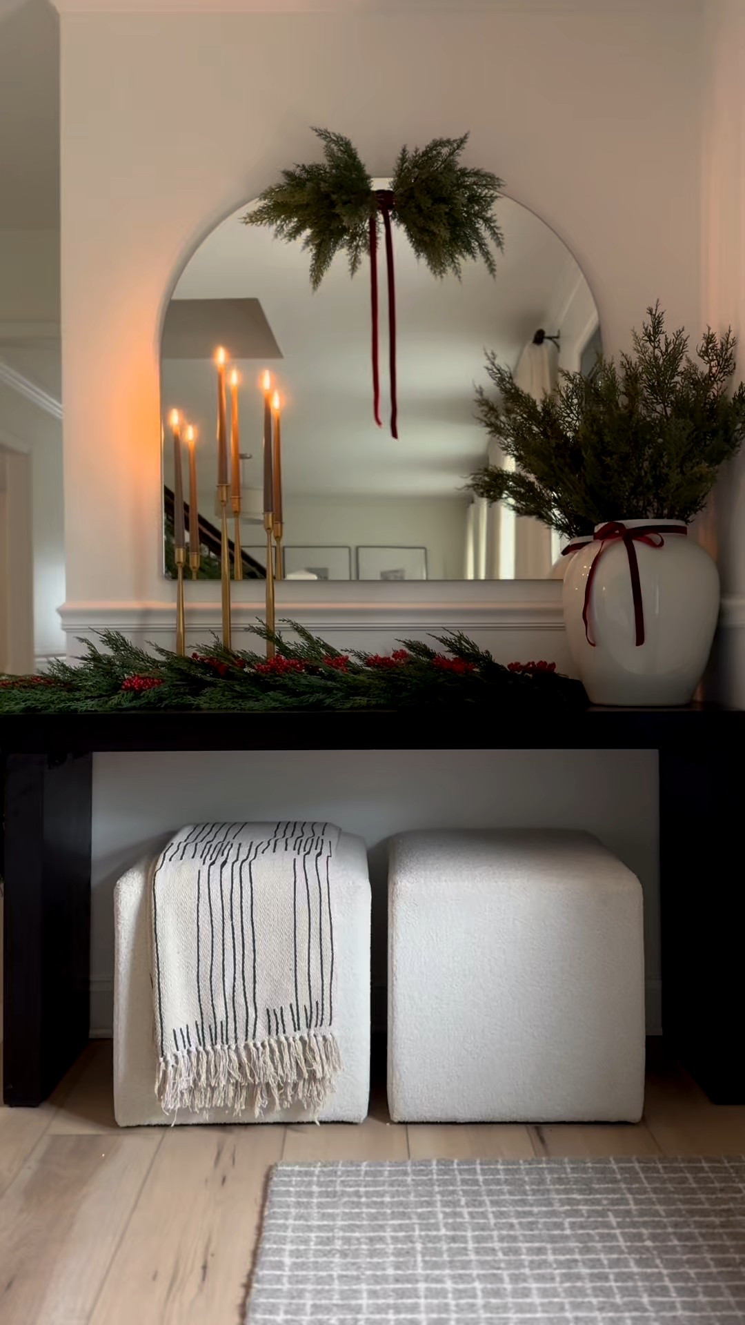 This year’s Christmas entryway! Mix of splurge and look for less options. The cedar stems and gold candlesticks are new!

#LTKHoliday #LTKHome