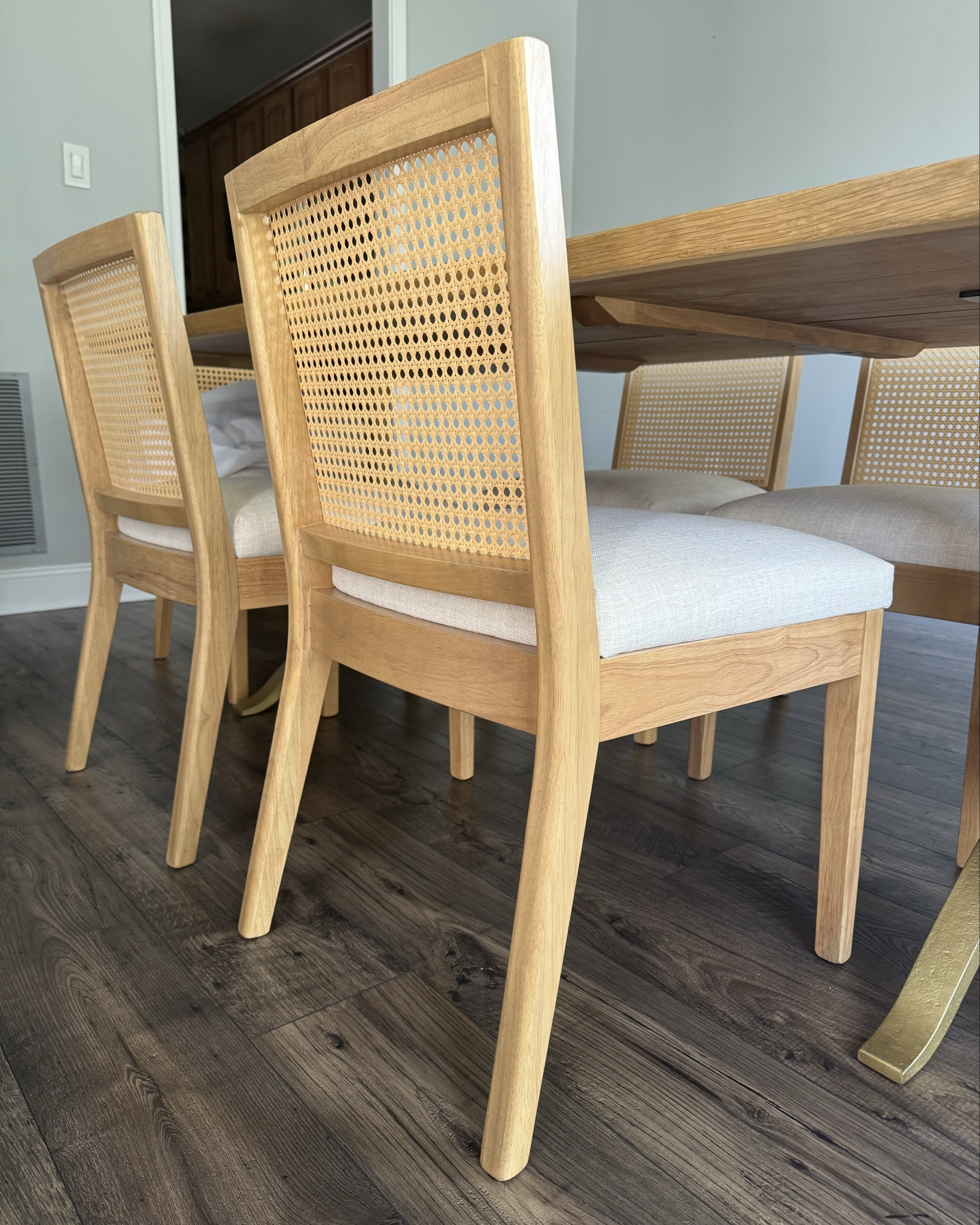 Ok seriously the best dining chair I’ve found on Amazon yet. Natural stain wood, linen upholstery for the seat, cane back. 

#LTKHome #LTKSaleAlert #LTKStyleTip