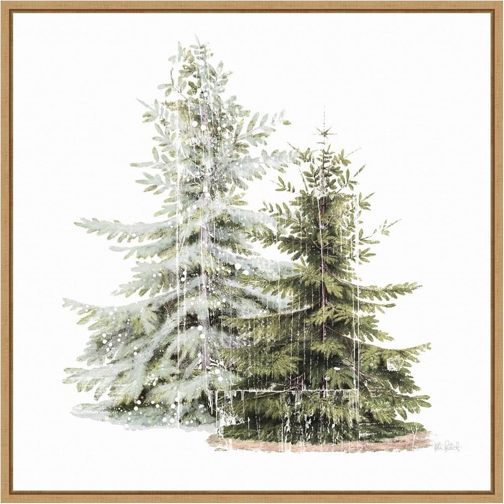 Amanti Art Framed Canvas Wall Art Print (30x30) Vintage Wooded Holiday Trees in Snow by Katie Per... | Amazon (US)