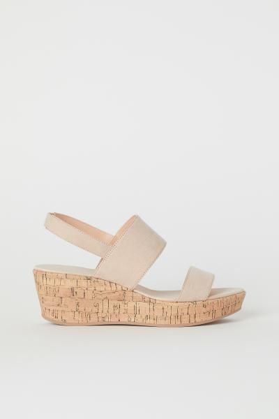 Sandaletten mit Keilabsatz - Puderrosa/Natur -  | H&M DE | H&M (DE, AT, CH, NL, FI)