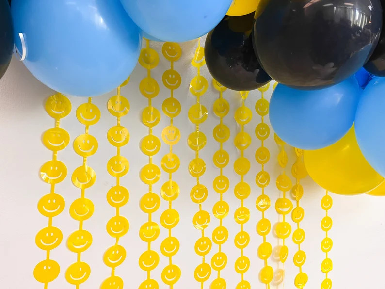 Yellow Smiley Foil Curtain Backdrop | One Happy Dude Birthday Party Decorations  | Happy Pastel B... | Etsy (US)