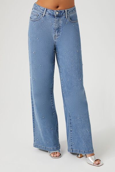 Rhinestone Studded Wide-Leg Jeans | Forever 21 (US)