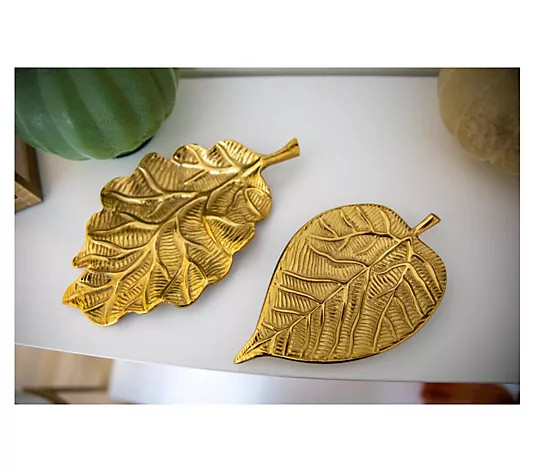 Set of 2 Gold Metal Leaf Trays by Lauren McBride - QVC.com | QVC