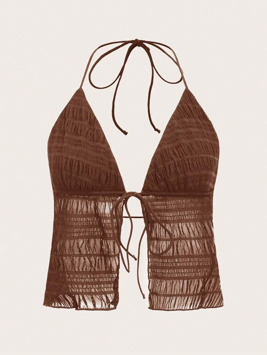 SHEIN ICON Solid Tie Backless Halter Summer Top | SHEIN