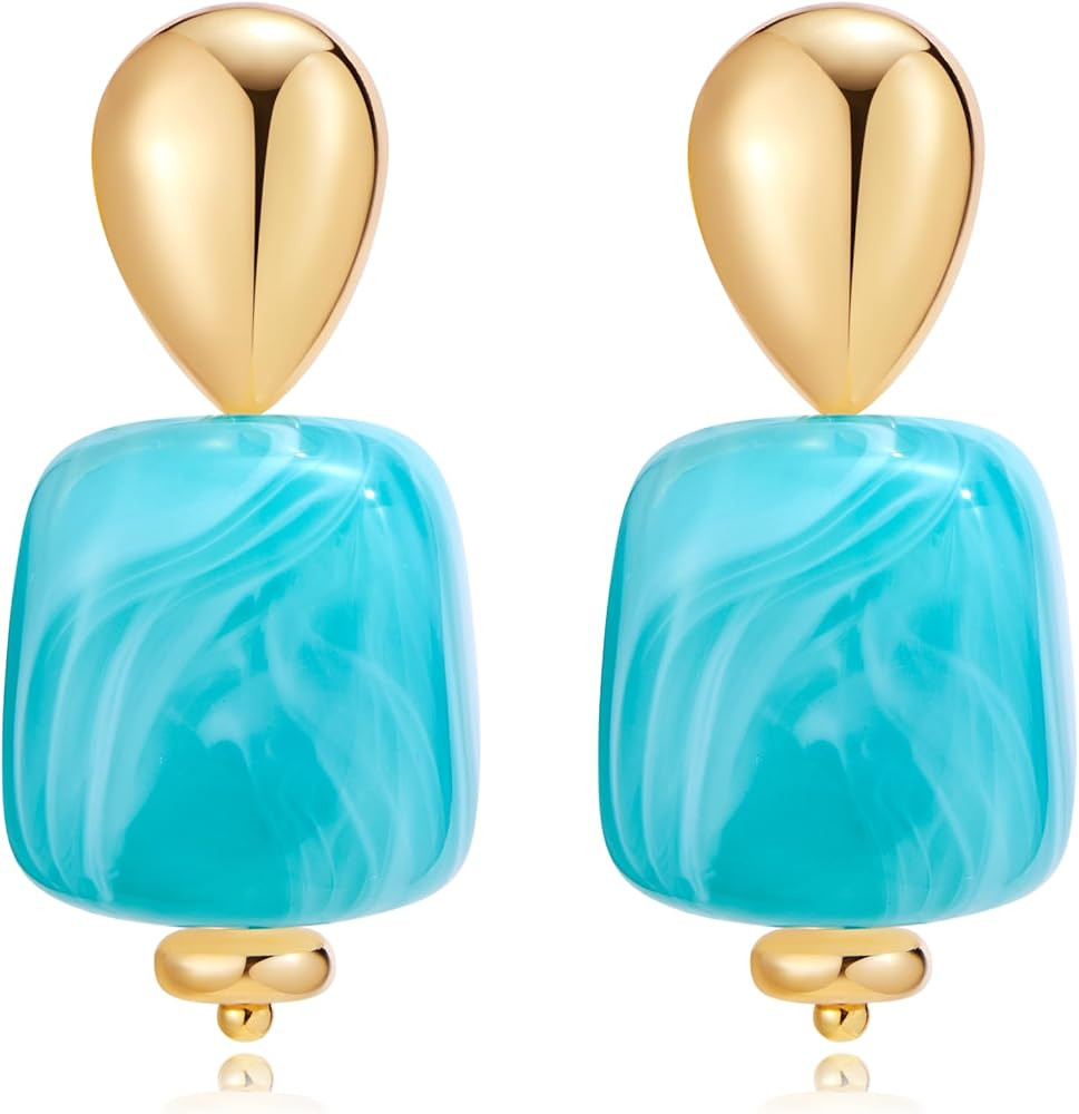 MUYAN Colorful Chunky Acrylic Dangle Earrings for Women Boho Square Bead Drop Earrings with Gold ... | Amazon (US)