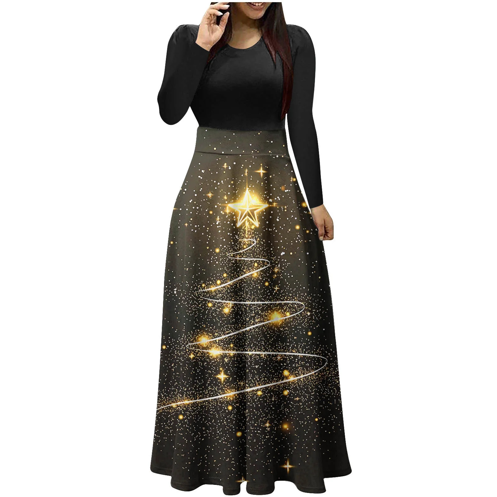 VBVC No Boundaries Women's Christmas Tree Maxi Dress,Ladies Holiday Sparkle Long Dress for Holida... | Walmart (US)